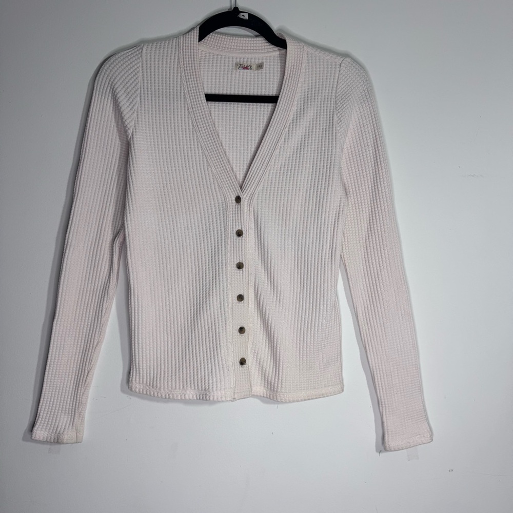 Faherty Waffle Knit Button Front Cardigan Cream XS Peru